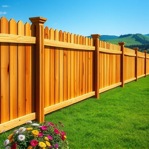 Completed wooden fence installation in Chatsworth GA surrounded by vibrant flowers and rolling hills under a blue sky