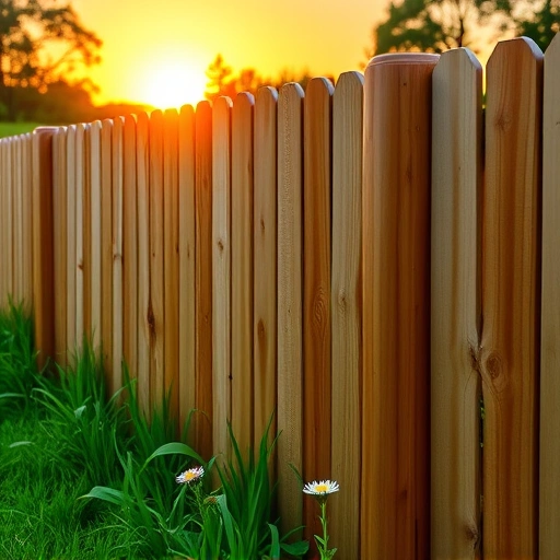 Completed wooden fence repair in Cohutta GA surrounded by lush greenery and wildflowers at sunset.