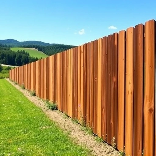 Freshly installed wooden fencing in Cohutta GA, surrounded by lush greenery and a clear blue sky.