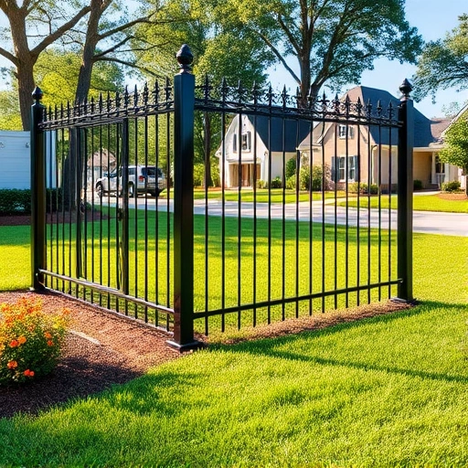Completed wrought iron fence in Cohutta GA, showcasing intricate details and elegant curves in a vibrant suburban setting.