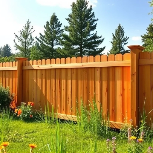 Beautiful wooden fence installation in Ellijay GA surrounded by lush grass and vibrant wildflowers under a clear sky.