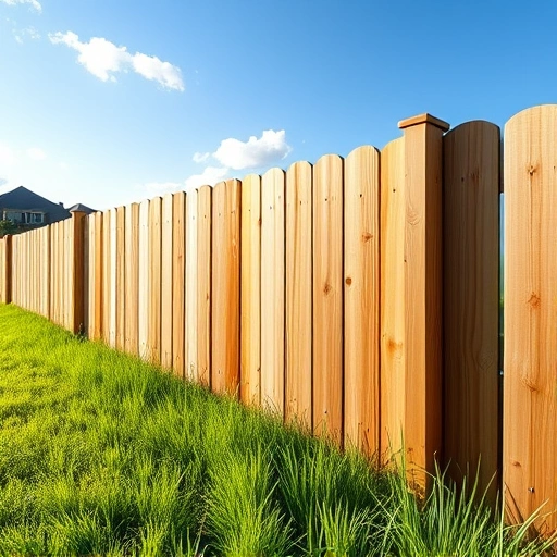 Completed wooden fence in Boaz AL with natural finish, surrounded by lush grass and serene suburban landscape.
