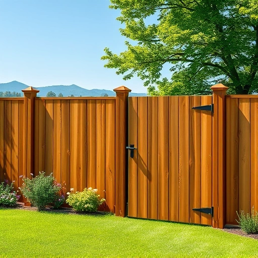 Completed wooden fence installation in Fairmount GA with lush greenery and clear blue sky in serene suburban setting