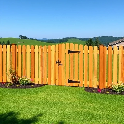 Pet fence installation in Cohutta GA featuring a sturdy wooden fence, lush yard, flowers, and serene hills.