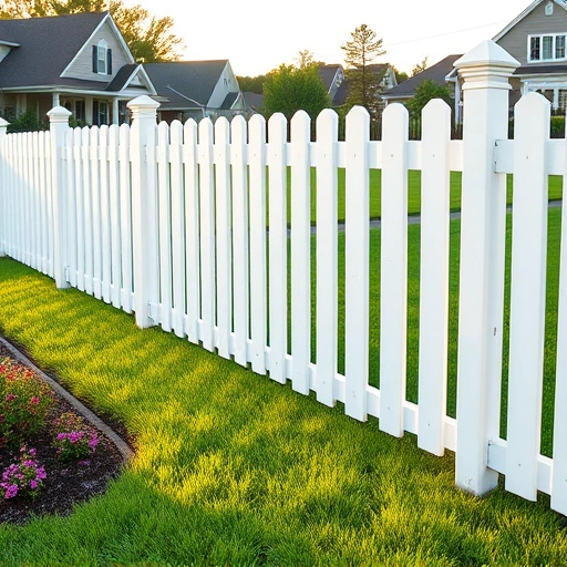Completed white picket fence in Cohutta GA, surrounded by vibrant grass and flowers in a serene neighborhood.