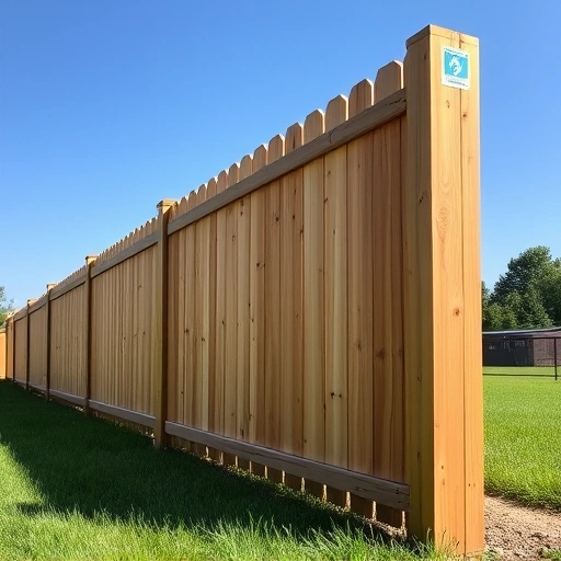 Completed wooden fence installation in Boaz AL with natural finish, showcasing craftsmanship against a clear blue sky.