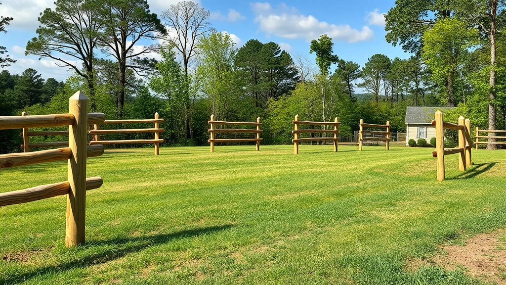 Fencing in Rocky Face, GA with trees and a blue sky in the background.