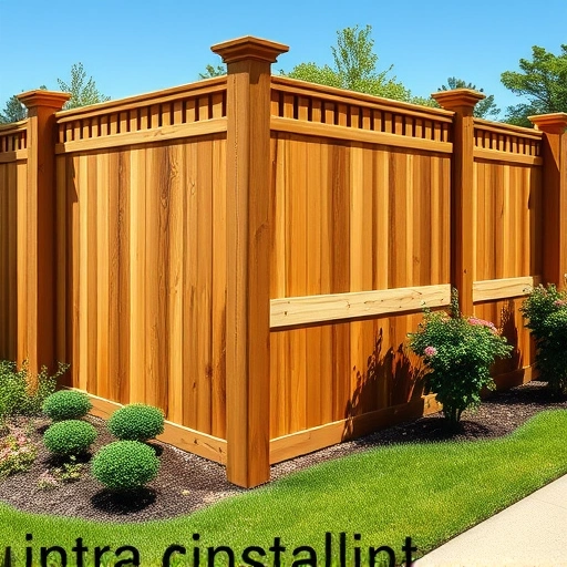 Completed wooden fencing installation in Scottsboro AL with polished surfaces, decorative caps, and vibrant landscaping.