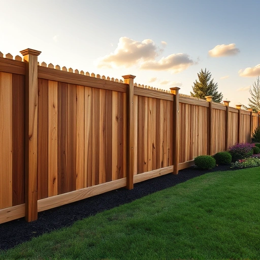 Completed wooden fencing installation in Rainsville AL with rich tones, smooth finishes, and vibrant garden backdrop.