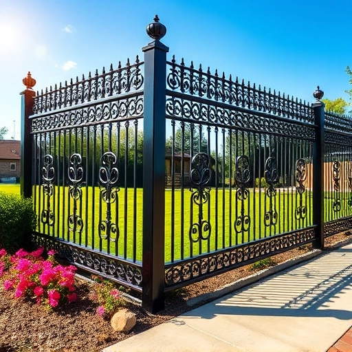 Completed wrought iron fence installation in Cohutta GA, showcasing intricate patterns amidst vibrant greenery and flowers.