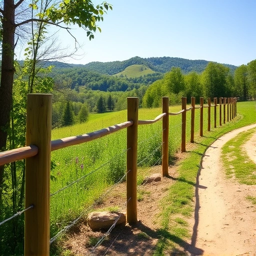 Serene landscape in Cohutta GA featuring a well-installed wooden fence along a winding dirt path with lush greenery.