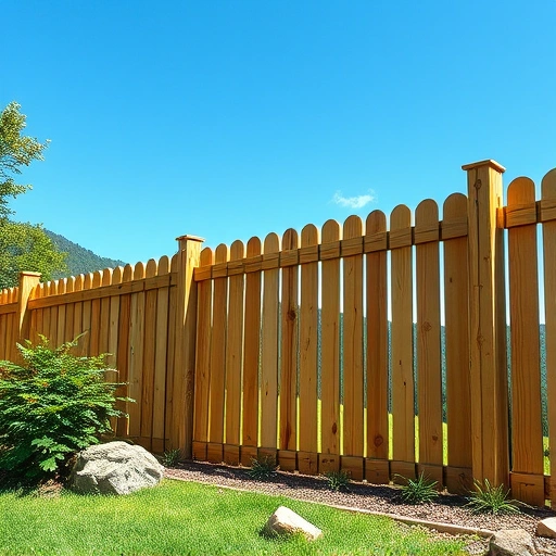 Wooden fencing installation in Lookout Mountain GA, showcasing craftsmanship amid lush greenery and a clear blue sky.
