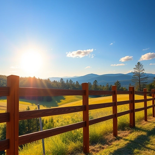 Serene countryside in Cohutta GA featuring high-quality wooden fencing, rolling hills, and a clear blue sky.