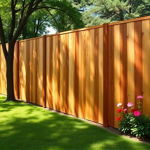 Freshly sealed wooden fence in Cohutta GA surrounded by greenery and colorful flowers in a serene setting.