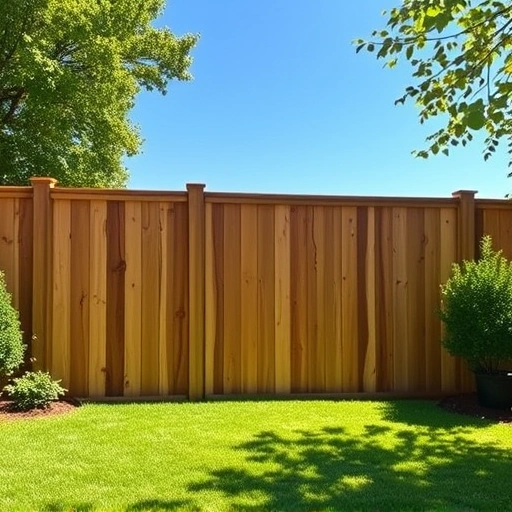 Completed wooden privacy fence in Attalla AL, showcasing polished panels, lush grass, and clear blue sky.