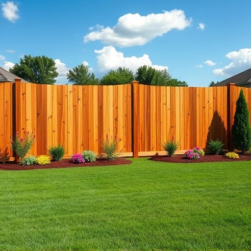 Completed wooden privacy fence in Cedartown GA, showcasing cedar craftsmanship and vibrant suburban landscaping.