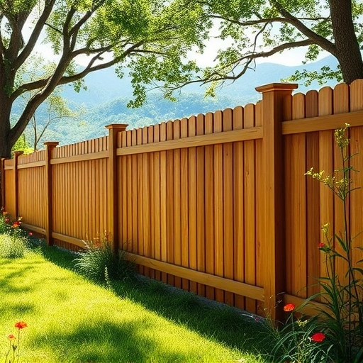 Beautiful wooden fence installation in Lookout Mountain GA surrounded by greenery and vibrant wildflowers.