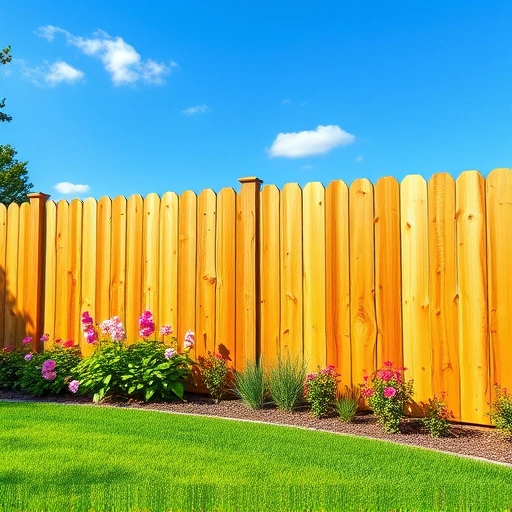 Completed wooden fencing installation in Leesburg AL with vibrant flowers and lush grass under a clear blue sky.