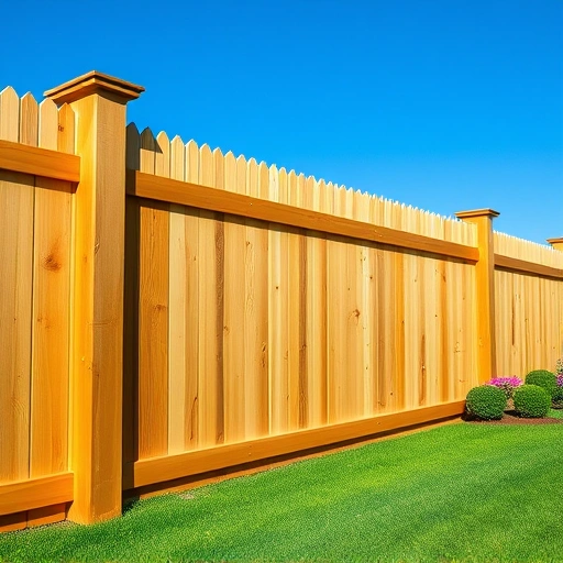 Completed wooden fence project in Calhoun GA, featuring clean lines, smooth finish, lush lawn, and vibrant landscaping.