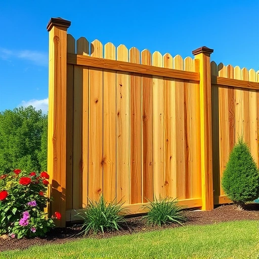 Sturdy wooden fence installation in Ball Ground GA surrounded by lush greenery and vibrant landscaping under clear sky.