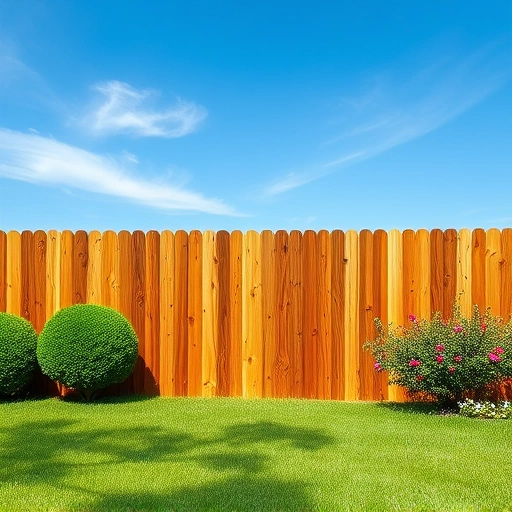 Beautiful wooden fence installation in Rainsville AL with lush lawn, vibrant flowers, and clear blue sky.