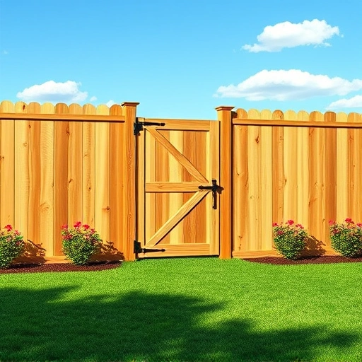 Completed wooden fence installation in Cartersville GA with vibrant lawn and flower beds under a clear blue sky.