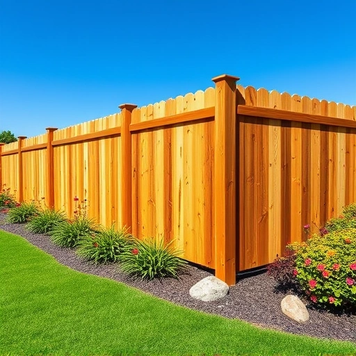 Completed wooden fence installation in Summerville GA surrounded by lush grass and vibrant landscaping under a clear blue sky.