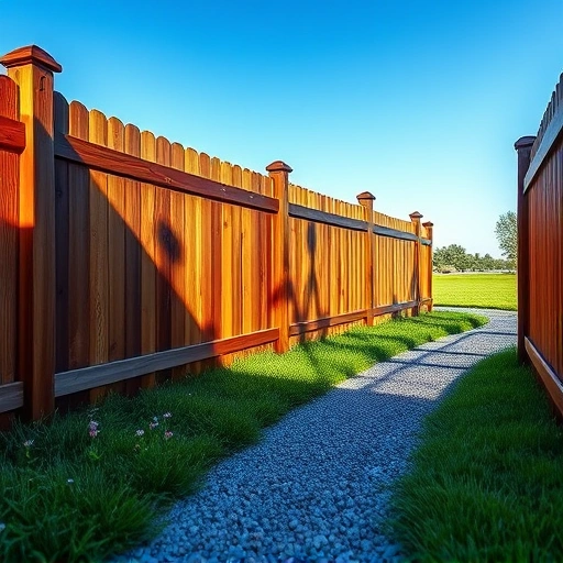 Completed wooden fencing in Rainsville AL, showcasing craftsmanship against green grass and blue sky.