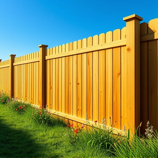 Sturdy wooden fence in Fairmount GA surrounded by lush greenery and vibrant wildflowers under a clear blue sky.