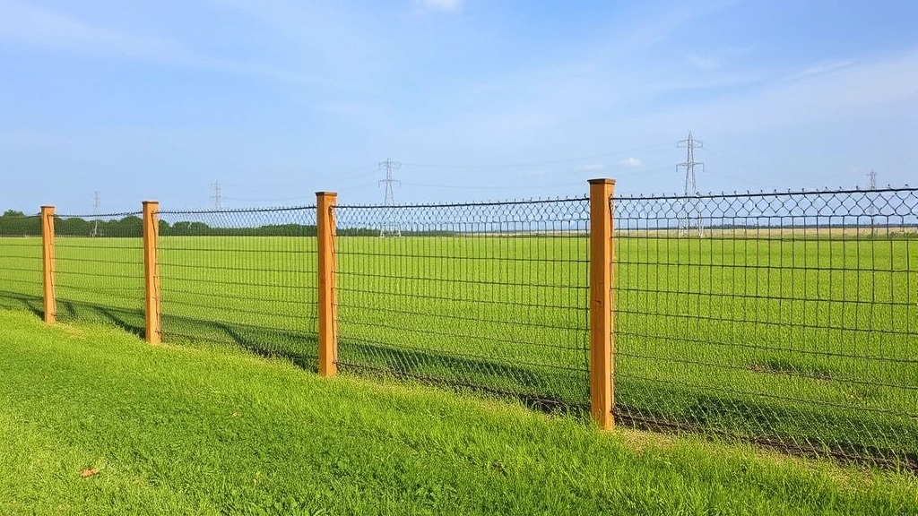 Fencing in Calhoun, GA with a clear blue sky and green grass in the background.
