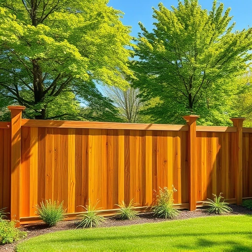 Completed wooden fence installation in Chattanooga, TN surrounded by lush greenery and clear blue sky.