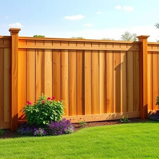 A beautifully crafted wooden privacy fence in Rock Spring GA blends seamlessly with lush landscaping and vibrant flowers.