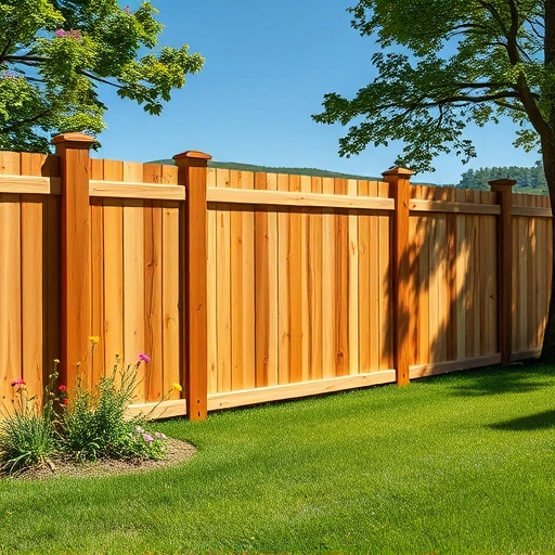 Completed wooden fence installation in Ellijay GA with rich natural finish, vibrant wildflowers, and rolling hills.