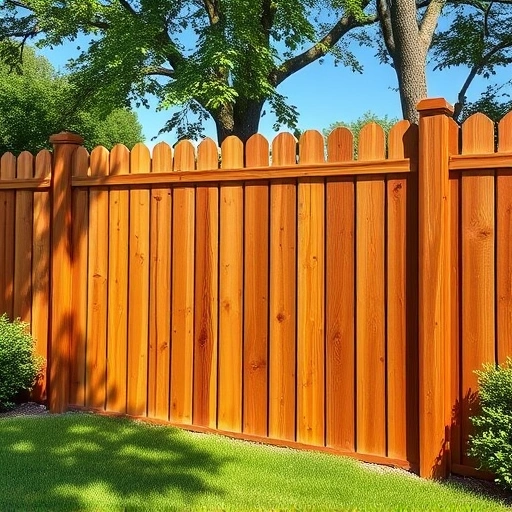 Completed wooden fence installation in Cohutta GA, surrounded by greenery and a clear blue sky.
