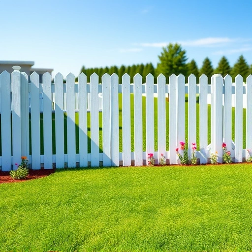 Completed white wooden fence enclosing a lush backyard in White GA with vibrant lawn and colorful flowers.
