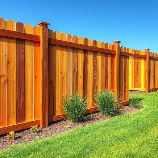 Freshly stained wooden fence in Cohutta GA with vibrant lawn and clear blue sky showcasing craftsmanship.