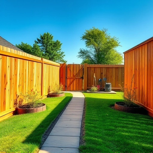 Completed wooden fence installation in Boaz AL with vibrant grass and flowers creating a welcoming backyard ambiance