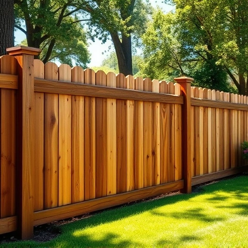 Freshly sealed wooden fence in Cohutta GA, showcasing rich grain and texture with vibrant lawn and flowers.