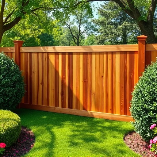 Completed wooden fence installation in Fort Oglethorpe GA, surrounded by vibrant flowers and lush greenery.
