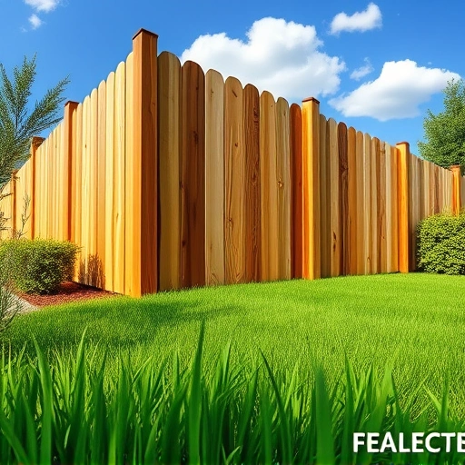 Completed wooden fence installation in Cedartown GA with natural tones, lush grass, and a clear blue sky.