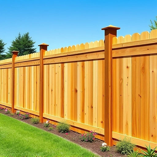 Completed wooden fence installation in Trenton GA, surrounded by manicured yard and vibrant flower beds.