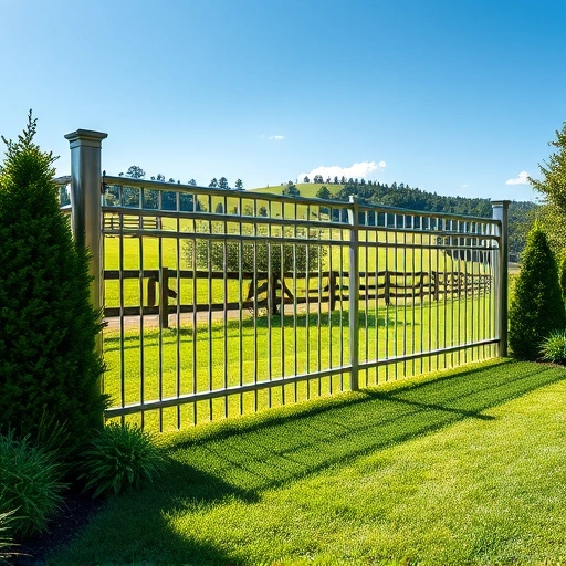 Completed aluminum fence installation in Cohutta GA with sleek design, vibrant lawn, and serene rural backdrop.