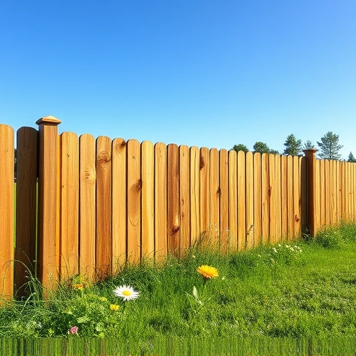 Fencing installation in Chatsworth GA featuring a sturdy wooden fence amid lush grass and vibrant wildflowers.