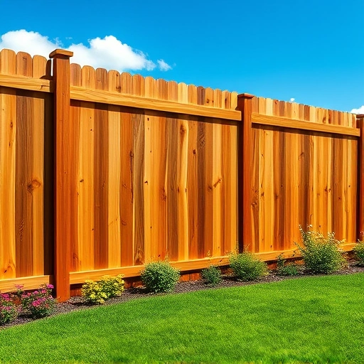 Wooden fence installation in Rocky Face GA surrounded by green lawn and flower beds under a clear blue sky.