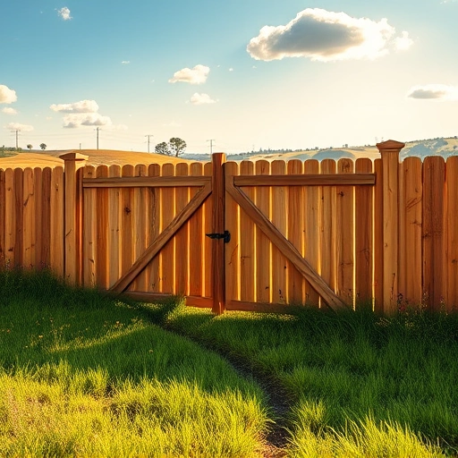Completed wooden fencing installation in Resaca GA with lush grass, wildflowers, and serene countryside backdrop.