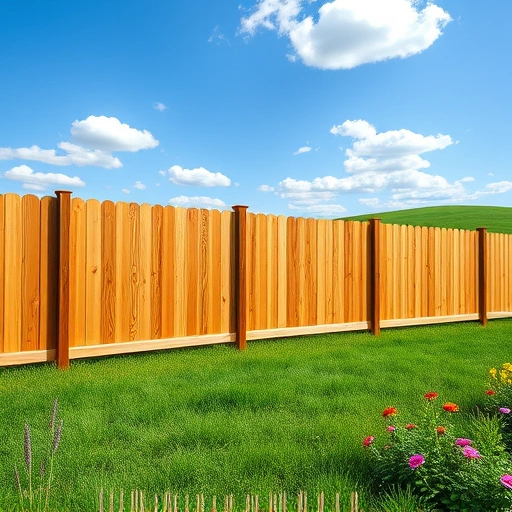 Beautiful wooden fence installation in Ringgold GA, surrounded by lush grass and vibrant wildflowers under a blue sky.