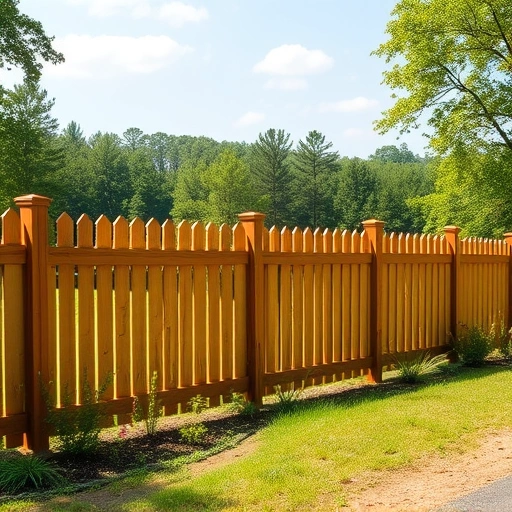 Completed wooden or vinyl fence in Cohutta GA surrounded by lush greenery under warm sunlight in a serene setting