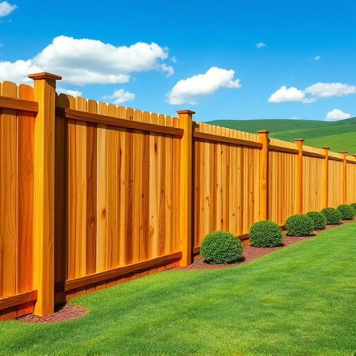 Completed wooden fence installation in Cohutta GA surrounded by lush lawn and rolling hills under a blue sky.