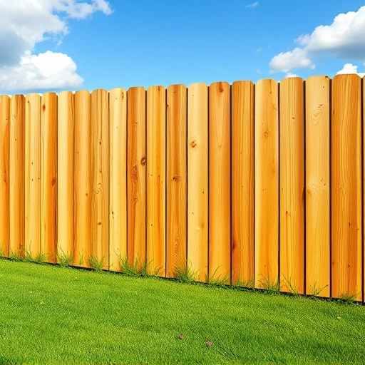 Completed wooden fence installation in Leesburg AL surrounded by green lawn and blue sky with fluffy clouds.