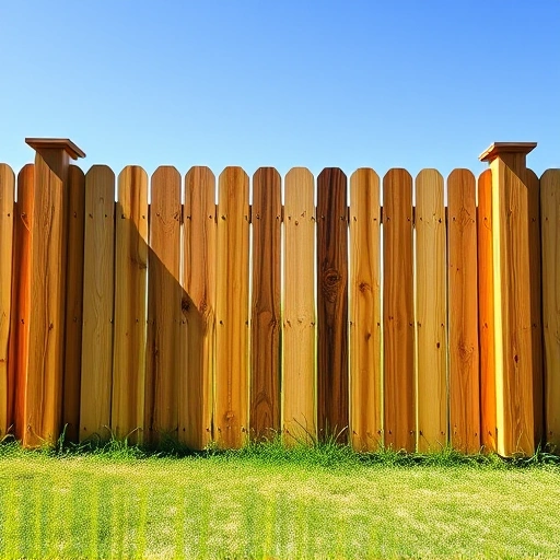 Completed wooden fence in Cohutta GA, showcasing warm hues and intricate grain against lush grass and blue sky.